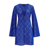 Pour Moi Crochet Lace Long Sleeve Beach Cover Up In Ultramarine