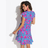 Pour Moi Frill Wrap Woven Beach Dress In Blue Pink