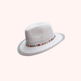 Natalie Hat - Snowdrop with Multi Stripe Band