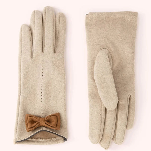 Powder Adalyn Bow Gloves In Taupe/Chocolate