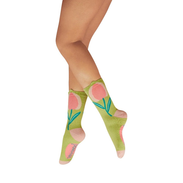 Powder Ankle Socks  Flower Top Tulip Petal In Sage