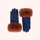 Powder Bettina Faux Suede Fur Gloves In Navy