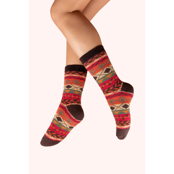 Powder Cosy Fair Isle Russet Socks In Multicolour