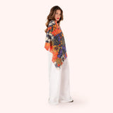 Powder Cotton Scarf Trailing Floral In Navy