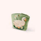 Powder Embroidered Velvet Mini Pouch - Garden Goose