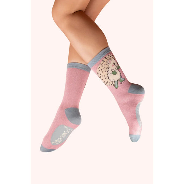 Powder Glitter Skating Hedgehog Ankle Socks In Pink