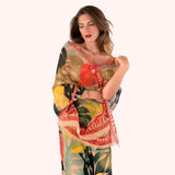 Powder Linen/Cotton Scarf In Exotic Leaves