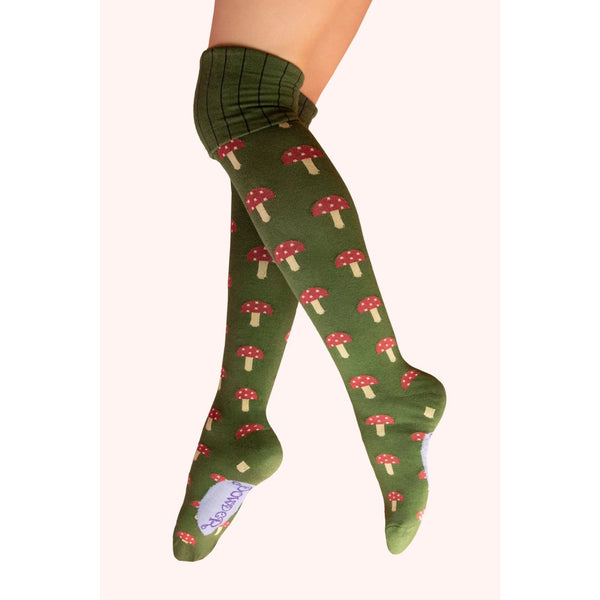 Powder Mini Toadstools Long Boot Socks In Green