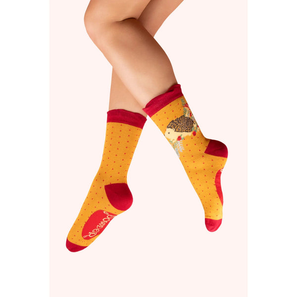 Powder Nesting Hedgehog Ankle Socks In Yellow