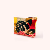 Powder Quilted Velvet Zip Pouch In Exotic Leaves