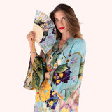Powder Satin Hand Fan In Spring Flora