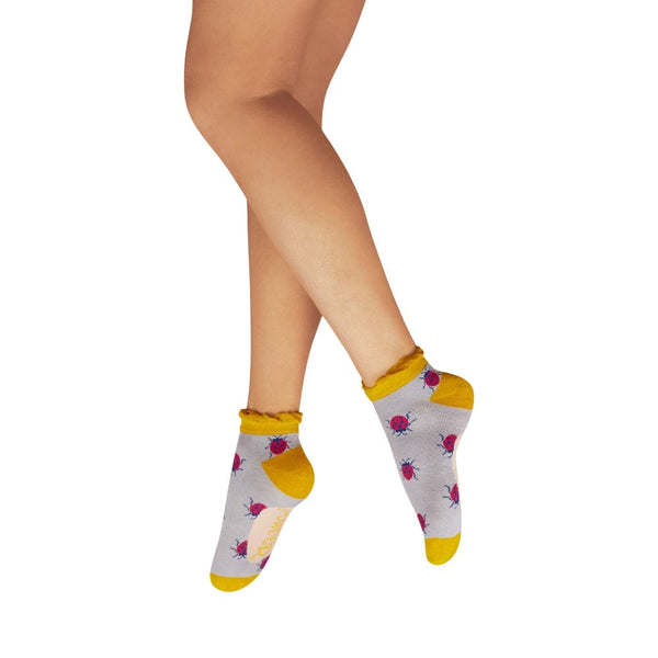 Powder Trainer Socks - Lovely Ladybirds In Lilac