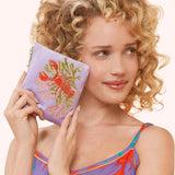 Powder Velvet Embroidered Mini Pouch - Lobster Buddies In Lavender