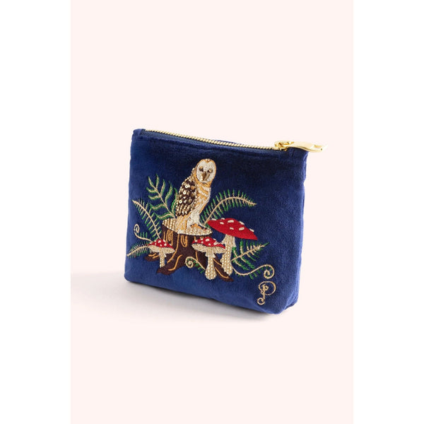 Powder Woodland Owl Mini Velvet Pouch