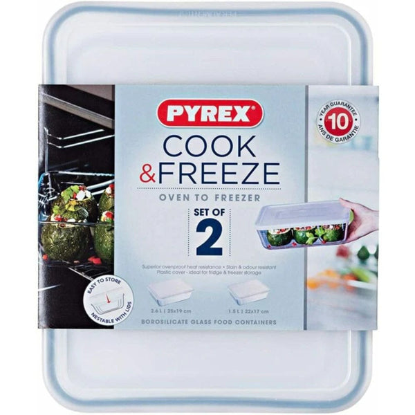 Pyrex Cook & Freeze Storage Set, 1.5L, 2.6L, 2pcs, Clear