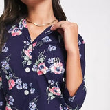 Lauren By Ralph Lauren Notch Collar 3/4 Length Sleeve Pyjama Set In Navy Floral
