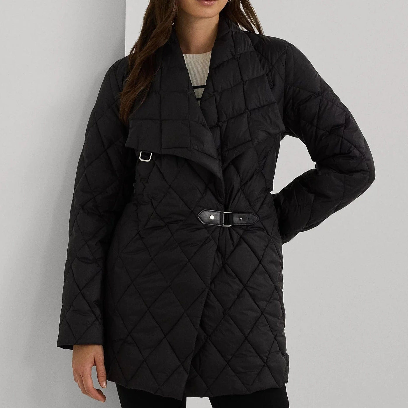 Ralph lauren faux leather trim quilted coat clearance