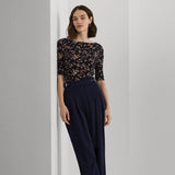 Lauren Ralph Lauren Floral Stretch Cotton Boatneck T-shirt In Navy Multi