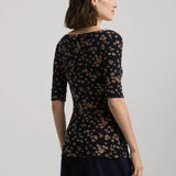 Lauren Ralph Lauren Floral Stretch Cotton Boatneck T-shirt In Navy Multi