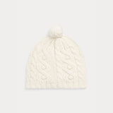 Lauren Ralph Lauren Pom-Pom Wool-Blend Cable-Knit Beanie in Cream