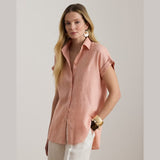 Lauren Ralph Lauren Relaxed Fit Linen Short-Sleeved Shirt In Pink Rhodonite