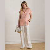 Lauren Ralph Lauren Relaxed Fit Linen Short-Sleeved Shirt In Pink Rhodonite