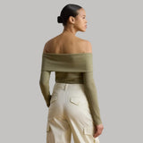 Lauren Ralph Lauren Rib-Knit Off-the-Shoulder Top In Light Agave