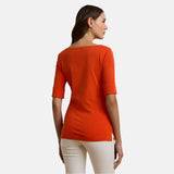 Lauren Ralph Lauren Stretch Cotton Boatneck Tee In Orange Lily