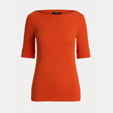 Lauren Ralph Lauren Stretch Cotton Boatneck Tee In Orange Lily