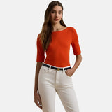 Lauren Ralph Lauren Stretch Cotton Boatneck Tee In Orange Lily
