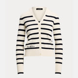 Lauren Ralph Lauren Striped Cotton-Blend Cardigan In Cream/Navy