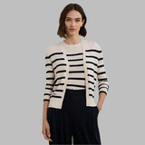 Lauren Ralph Lauren Striped Cotton-Blend Cardigan In Cream/Navy
