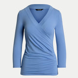 Lauren Ralph Lauren Surplice Jersey Top In Sky Blue