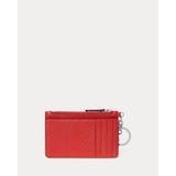 Lauren Ralph Lauren Textured Leather Zip Card Case In Bright Vermillion