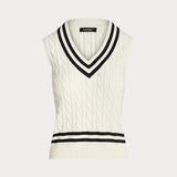 Lauren Ralph Lauren Cable-Knit Cotton Sleeveless Jumper in Mascarpone Cream/Black