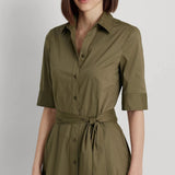 Lauren Ralph Lauren Belted Cotton-Blend Shirtdress in Olive