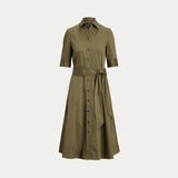 Lauren Ralph Lauren Belted Cotton-Blend Shirtdress in Olive