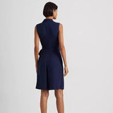 Ralph Lauren Belted Georgette Sleeveless Romper In Navy