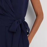 Ralph Lauren Belted Georgette Sleeveless Romper In Navy