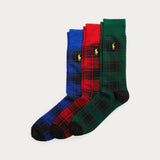 Ralph Lauren Buffalo Plaid Crew Sock 3-Pack in Gb Ombre Buffalo Plaid
