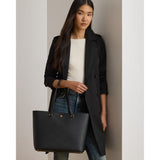Ralph Lauren Crosshatch Leather Large Karly Tote In Black