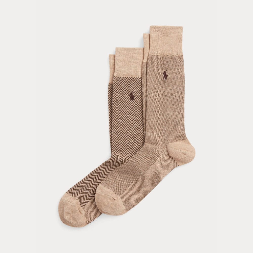 Polo Ralph Lauren Herringbone Crew Sock 2-Pack in Camel/Brown