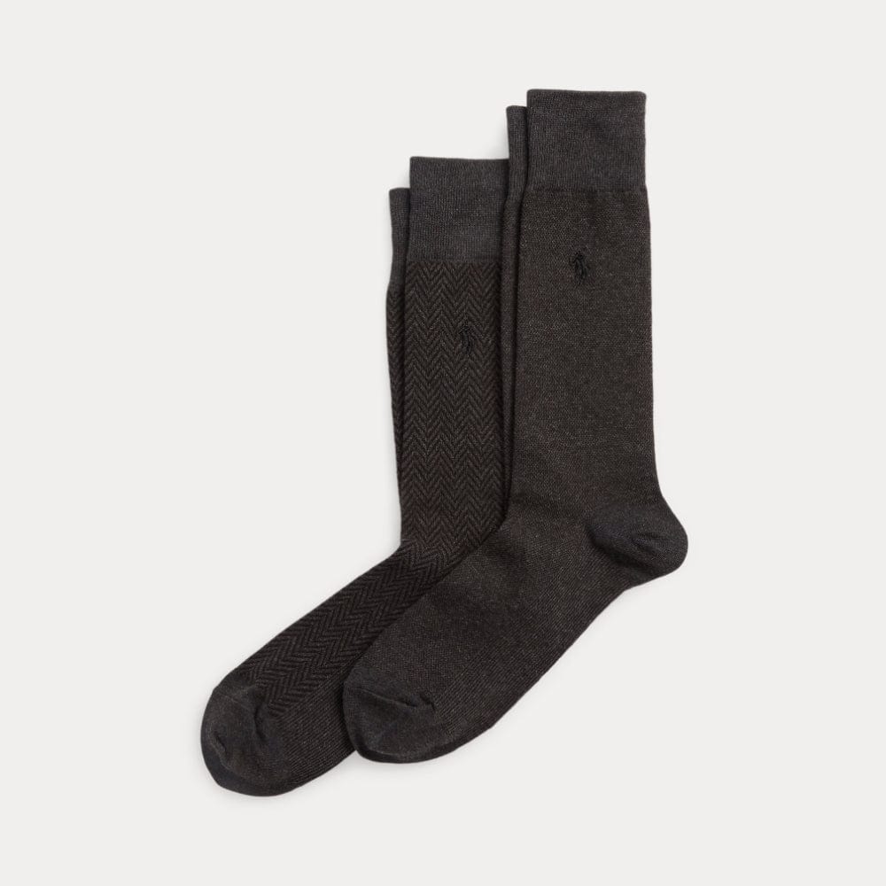 Polo Ralph Lauren Herringbone Crew Sock 2-Pack in Chcl/Black Herringbon