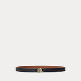 Ralph Lauren Logo Reversible Leather Skinny Belt In Black/Lauren Tan