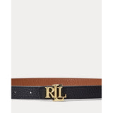 Ralph Lauren Logo Reversible Leather Skinny Belt In Black/Lauren Tan