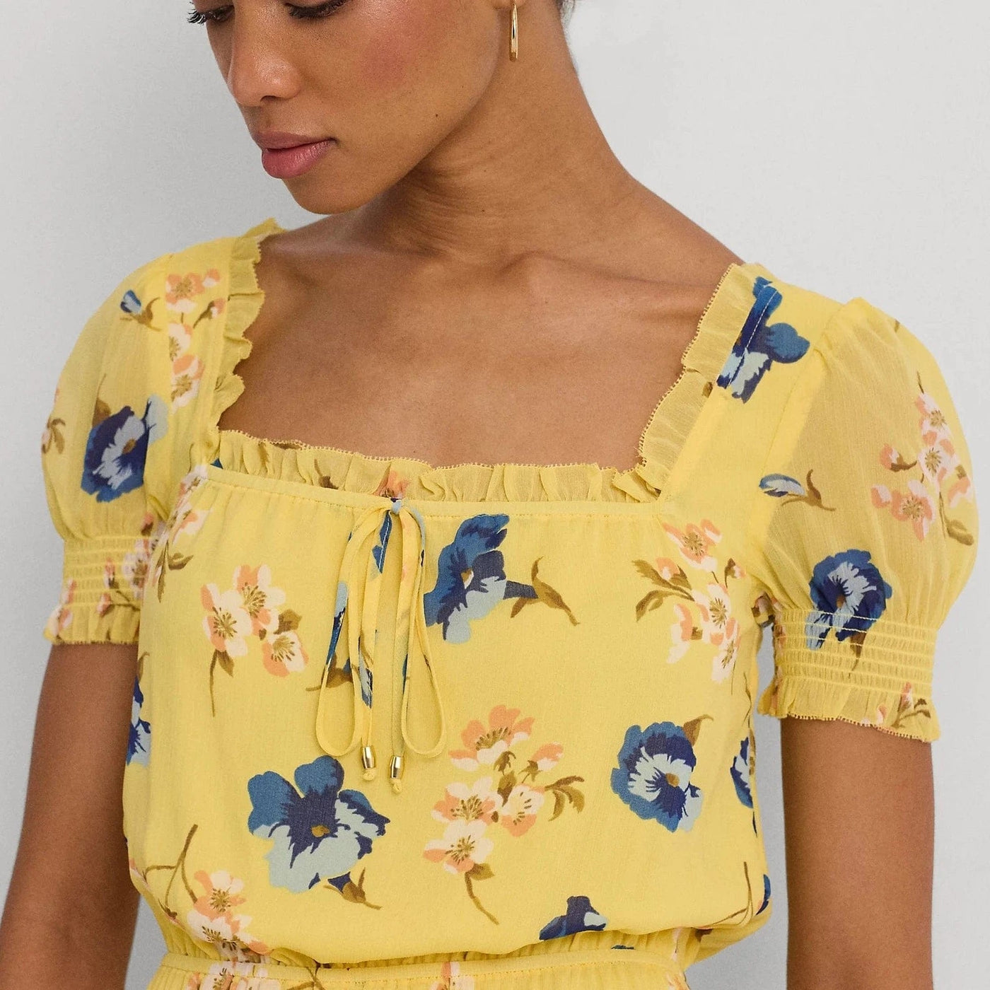 Lauren Ralph Lauren Floral Georgette Puff-Sleeve Midi Dress In Yellow