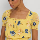 Lauren Ralph Lauren Floral Georgette Puff-Sleeve Midi Dress In Yellow Multi