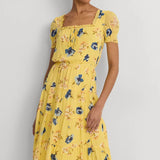 Lauren Ralph Lauren Floral Georgette Puff-Sleeve Midi Dress Yellow Multi