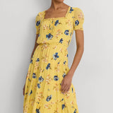 Lauren Ralph Lauren Floral Georgette Puff-Sleeve Midi Dress In Yellow Multi