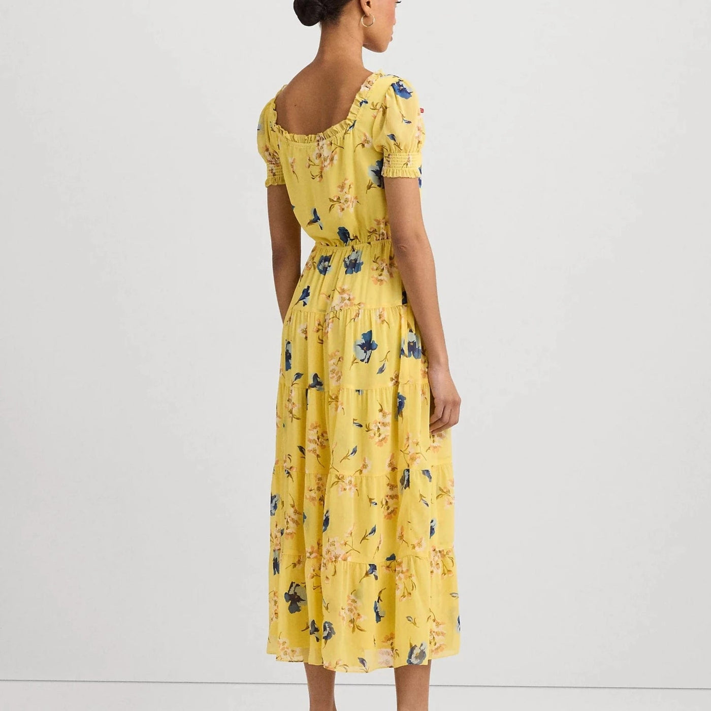 Lauren Ralph Lauren Floral Georgette Puff Sleeve Midi Dress Yellow Mul